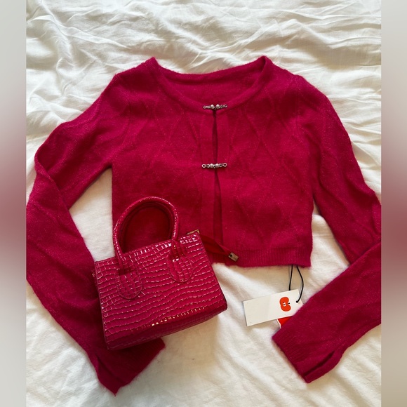 90s y2k style pink Cropped sweater& mini purse - Picture 3 of 11